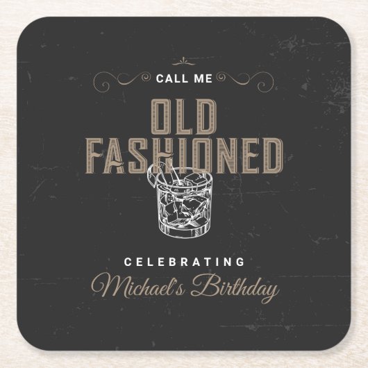 オールドウィスキーファッションドカクテル誕生日 スクエアペーパーコースター (正面)