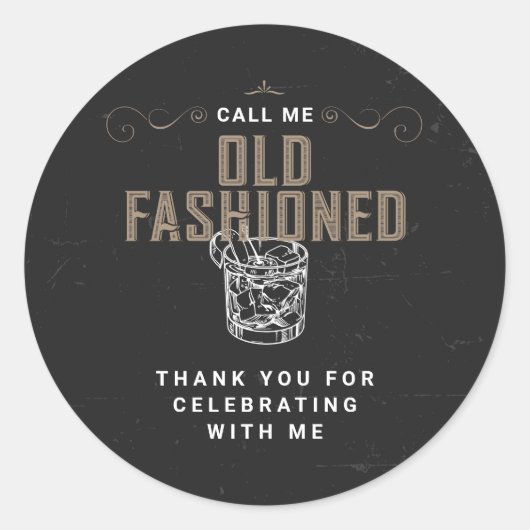 オールドウィスキーファッションドカクテル誕生日 ラウンドシール (正面)