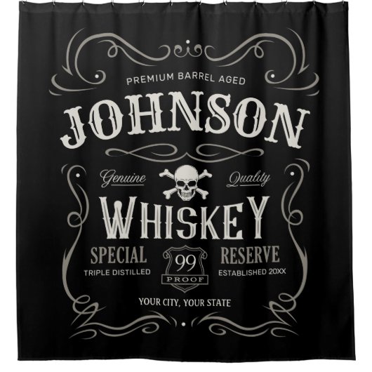 オールドウイスキーパーソナライズされたレーベルヴィンテージバー シャワーカーテン (正面)