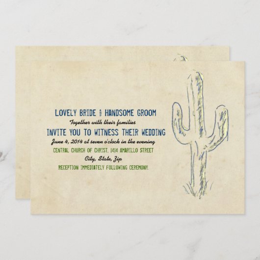 オールドウェストカクタスウエスタン結婚式招待状 招待状 (正面/裏面)