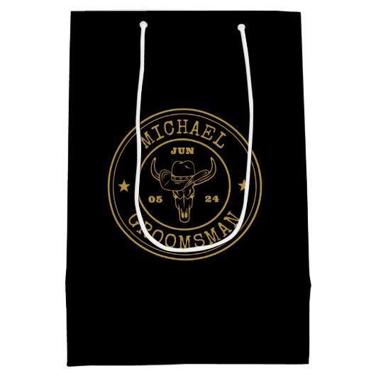 オールドウエストカウボーイ素朴ロゴパーソナライズされたGroomsmen ミディアムペーパーバッグ (裏面)