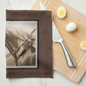 オールドウエストクォーターホースセピアブラウン キッチンタオル (四つ折り)