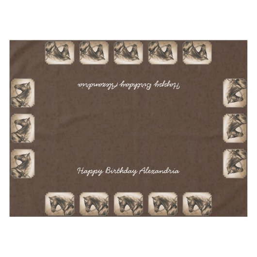 オールドウエストクォーターホースセピアブラウン テーブルクロス (正面(横))