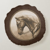 オールドウエストクォーターホースセピアブラウン ラウンドクッション (裏面)