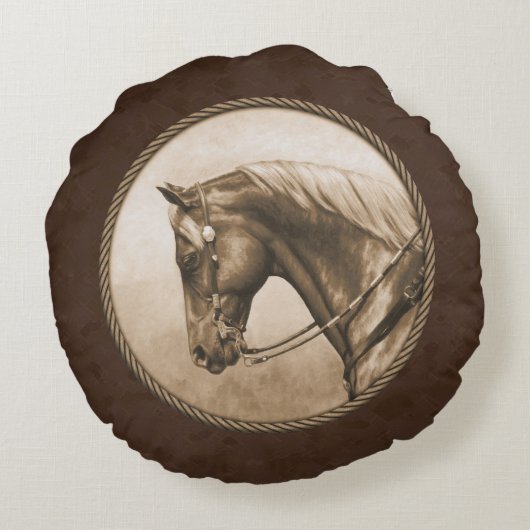 オールドウエストクォーターホースセピアブラウン ラウンドクッション (裏面)
