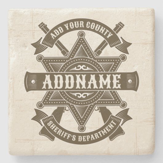 オールドウエストシェリフ副ライフルパーソナライズされたバッジ ストーンコースター (正面)