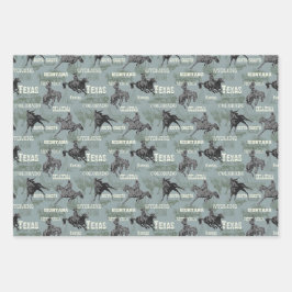 オールドウエストワゴンロデオカウボーイバイソングレーブルー馬 ラッピングペーパーシート