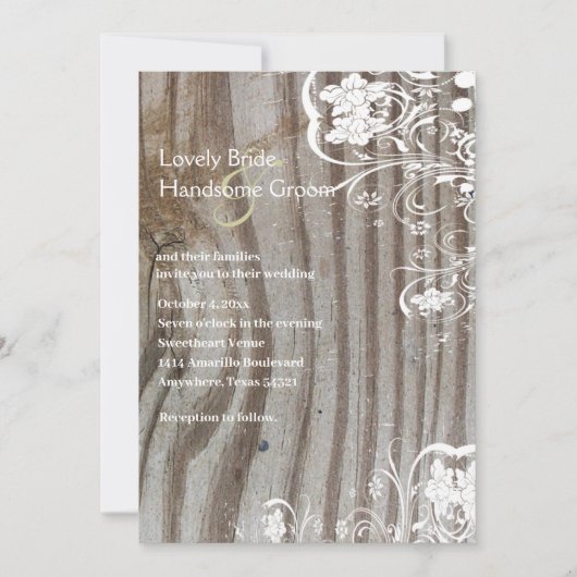 オールドウッドアンドシャビーレース結婚式招待状 招待状 (正面)