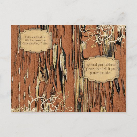 オールドウッドカントリーシック金ゴールドつる植物保存日付 案内ポストカード (裏面)