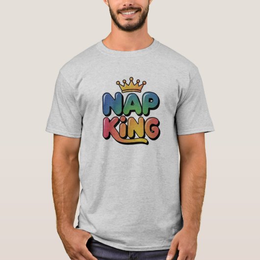オールドエイジングユーモアメンズTシャツ昼寝キング Tシャツ (正面)