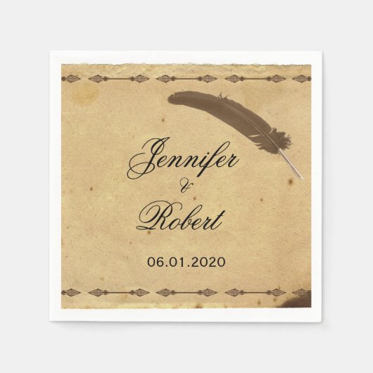 オールドエレガンスファッションドパーチメントウィークルウェッディン スタンダードカクテルナプキン (正面)