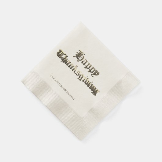 オールドエレガントイングリッシュレタリングハッピーサンクスギビング 縁ありカクテルナプキン (角)