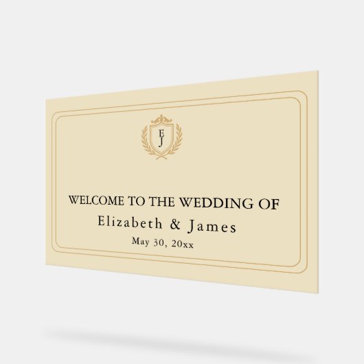 オールドエレガントマネークレスト – アイボリー&金ゴールド結婚ズ アクリルサイン (傾斜)