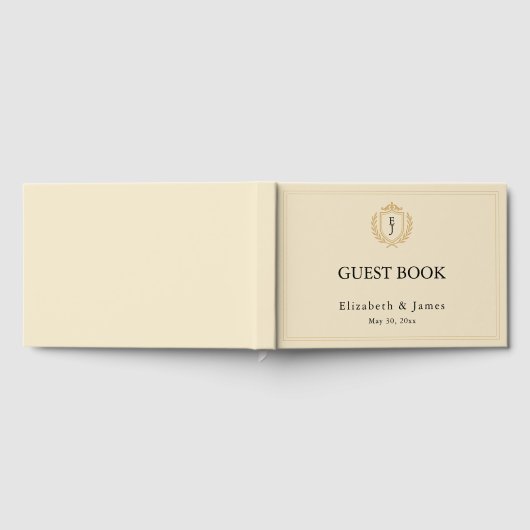 オールドエレガントマネークレスト – アイボリー&金ゴールド結婚ズ ゲストブック (全面)