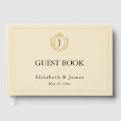 オールドエレガントマネークレスト – アイボリー&金ゴールド結婚ズ ゲストブック (正面)