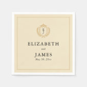 オールドエレガントマネークレスト – アイボリー&金ゴールド結婚ズ スタンダードカクテルナプキン (正面)