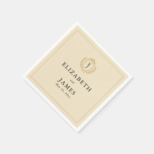 オールドエレガントマネークレスト – アイボリー&金ゴールド結婚ズ スタンダードカクテルナプキン (角)