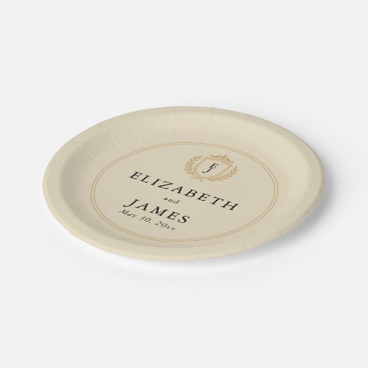オールドエレガントマネークレスト – アイボリー&金ゴールド結婚ズ ペーパープレート (アングル)