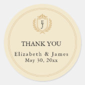 オールドエレガントマネークレスト – アイボリー&金ゴールド結婚ズ ラウンドシール (正面)