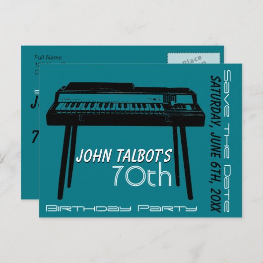 オールドオルガン70th誕生日パーティー日付を保存 案内ポストカード (正面/裏面)