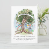 オールドオークツリーバルーン旗パーティー赤ちゃんシャワー 招待状 (スタンド正面)