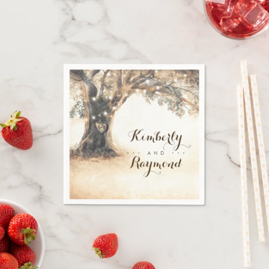 オールドオークツリー素朴ヴィンテージウェディング スタンダードカクテルナプキン (インサイチュ)