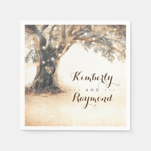 オールドオークツリー素朴ヴィンテージウェディング スタンダードカクテルナプキン (正面)