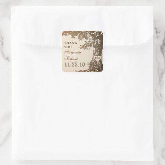 オールドオーク感謝していの木結婚式用シール スクエアシール (バッグ)
