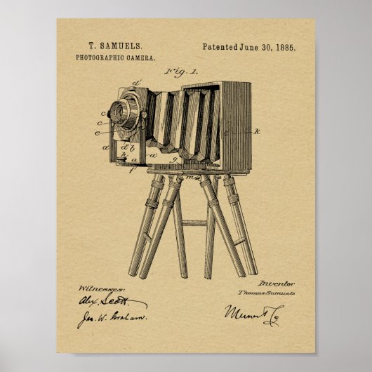オールドカメラ三脚パテントアートスケッチプリント ポスター (正面)