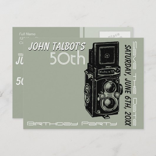 オールドカメラ50th誕生日パーティー日付を保存1 案内ポストカード (正面/裏面)
