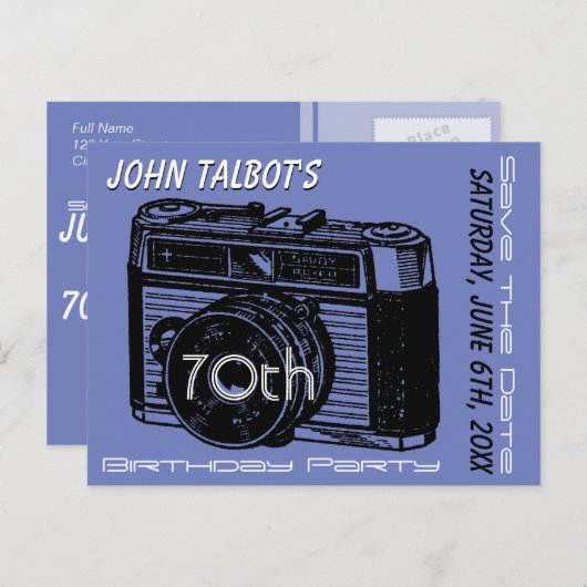 オールドカメラ70th誕生日パーティー日付を保存2 案内ポストカード (正面/裏面)