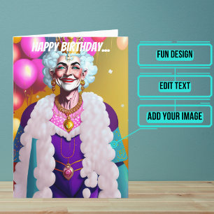 オールドカラフルクイーンおもしろいゲイ誕生日 カード