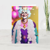 オールドカラフルクイーンおもしろいゲイ誕生日 カード (正面)