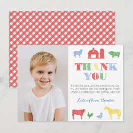 オールドカラフルマクドナルド・ファーム誕生日パーティー写真 サンキューカード