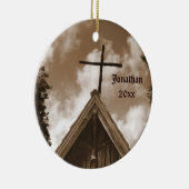 オールドカントリー教会、セピア、クリスマスホリデー セラミックオーナメント (右)