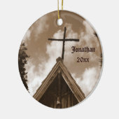 オールドカントリー教会、セピア、クリスマスホリデー セラミックオーナメント (左)