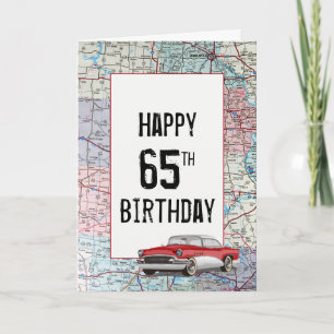 オールドカーオンロードマップ65誕生日 カード