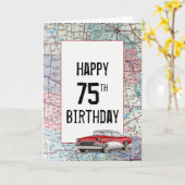 オールドカーオンロードマップ75誕生日 カード (黄色い花)