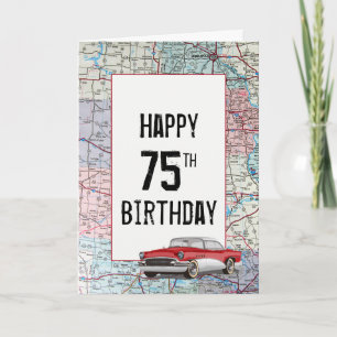 オールドカーオンロードマップ75誕生日 カード