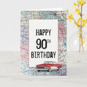 オールドカーオンロードマップ90誕生日 カード (黄色い花)