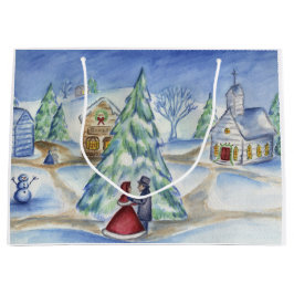 オールドクビクトリアンリスマスファッションドヴィレッジ抱き枕 ラージペーパーバッグ