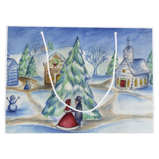 オールドクビクトリアンリスマスファッションドヴィレッジ抱き枕 ラージペーパーバッグ (裏面)