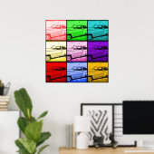 オールドクラシックカーウォーターカラーポップ・アートのアートプリント ポスター (ホームオフィス)