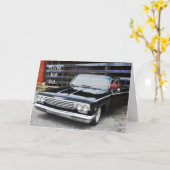 オールドクラシックカーブラックヴィンテージインパラおもしろい誕生日 カード (黄色い花)