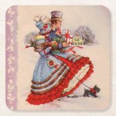 オールドクリファッションドスマスショッピング スクエアペーパーコースター (正面)