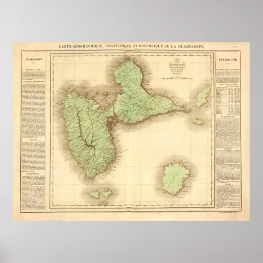 オールドグアドループ島の地図(1825年)ヴィンテージグワドループ ポスター (正面)