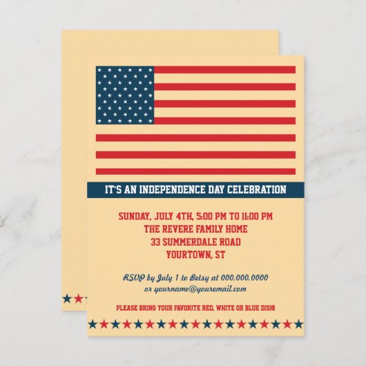 オールドグローリーインデペンデンスデイパーティー縦 招待状 (正面/裏面)