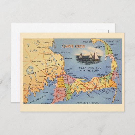 オールドケープコッドマサチューセッツの地図 ポストカード (正面/裏面)