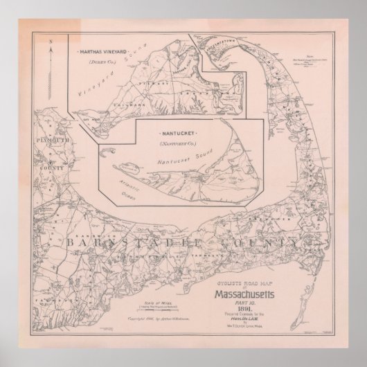 オールドケープコッドMAの地図(1891) ポスター (正面)