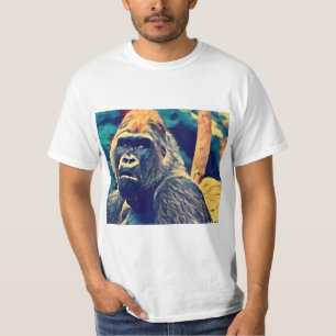 オールドゴリラオリジナル抽象芸術ジャングル動物アート Tシャツ
